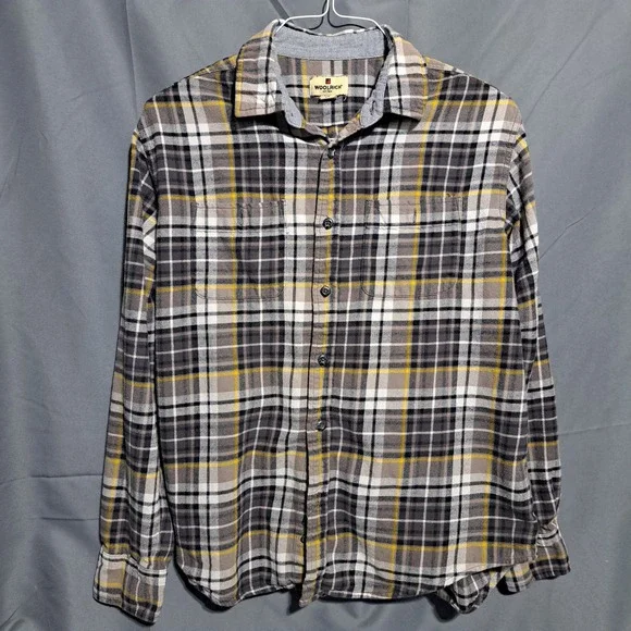 Woolrich‎ Men's LARGE Long Sleeve Button Up Yellow Gray Plaid - Picture 2 of 7